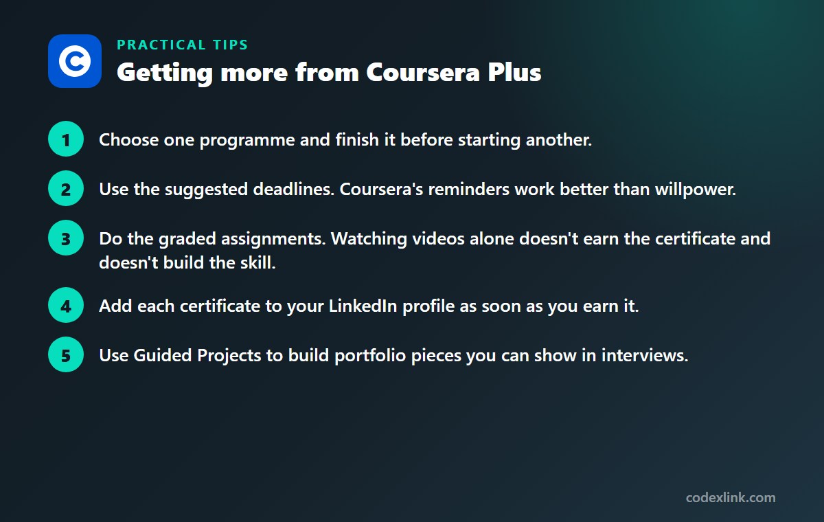 5 practical tips for getting more from Coursera Plus