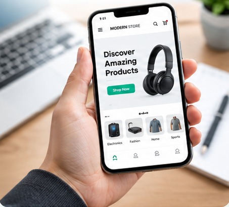 Online store app shown on a phone