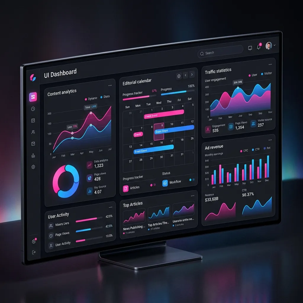 Marketing analytics dashboard showing traffic, conversions and campaign performance